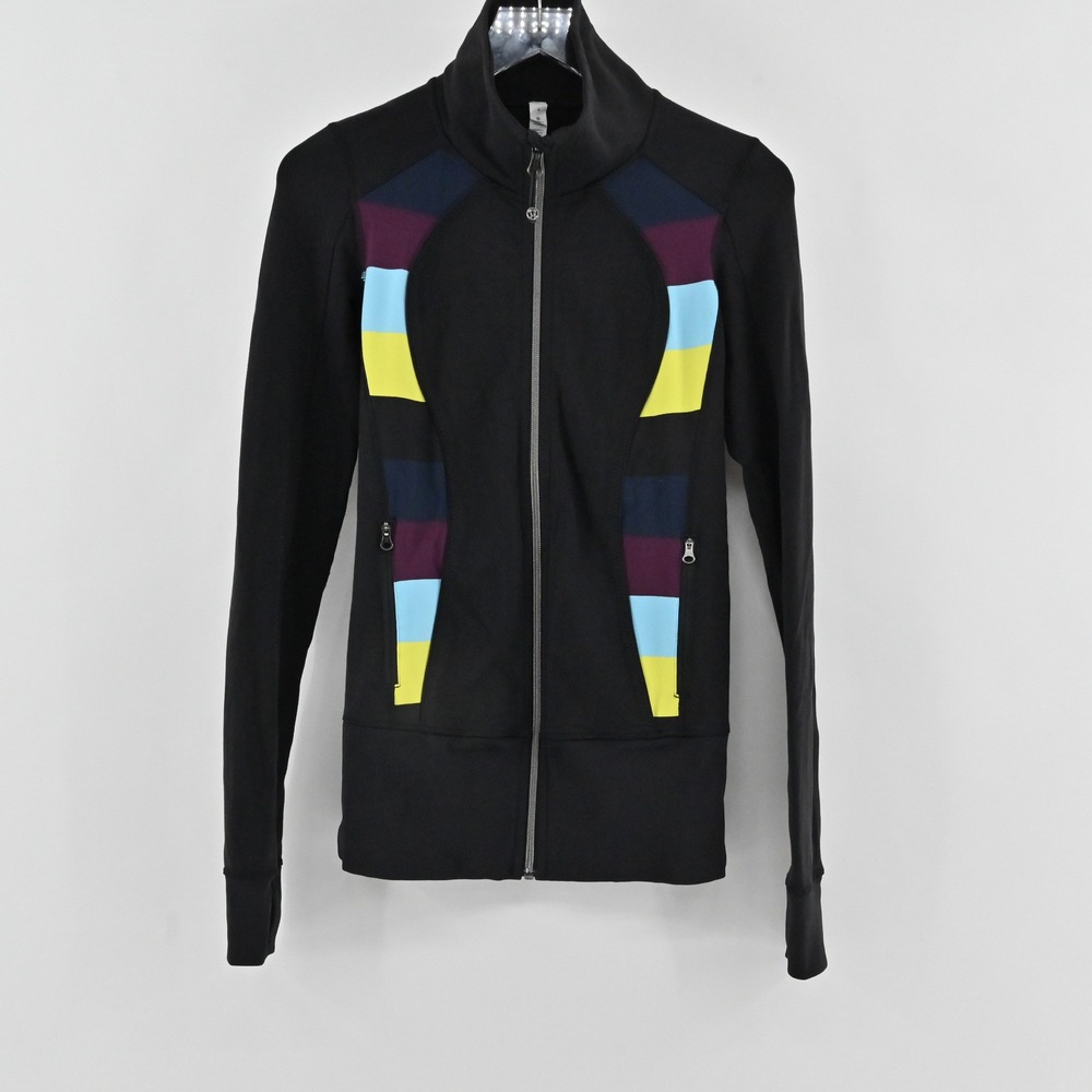 Lululemon Nice Asana Jacket Womens Size 4 Black Colorblock Zip Yoga Athletic